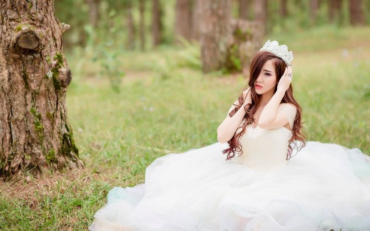 лес, девушка, настроение, взгляд, азиатка, белое платье, невеста, forest, girl, mood, look, asian, white dress, the bride
