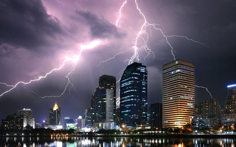 ночь, огни, молния, город, дома, таиланд, бангкок, night, lights, lightning, the city, home, thailand, bangkok