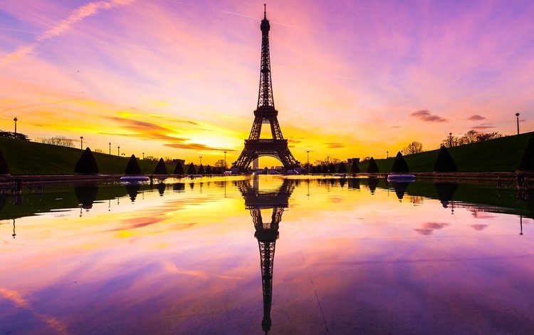 отражение, париж, франция, зарево, эйфелева башня, reflection, paris, france, glow, eiffel tower
