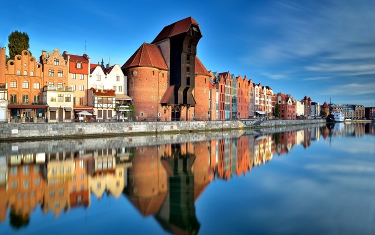 отражение, город, здания, польша, старый город, померанский, гданьск, reflection, the city, building, poland, old town, pomeranian, gdansk