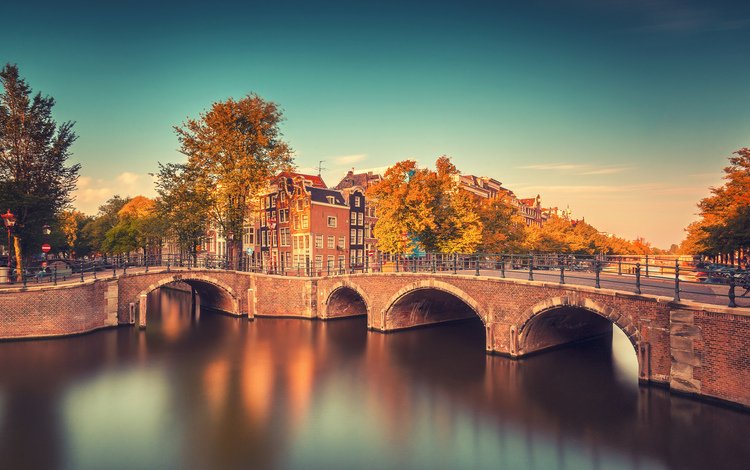 река, мост, здания, нидерланды, амстердам, river, bridge, building, netherlands, amsterdam