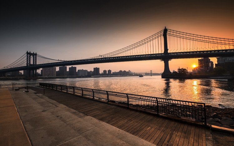 река, восход, солнце, мост, нью-йорк, бруклин, ист-ривер, манхэттенский мост, river, sunrise, the sun, bridge, new york, brooklyn, east river, manhattan bridge