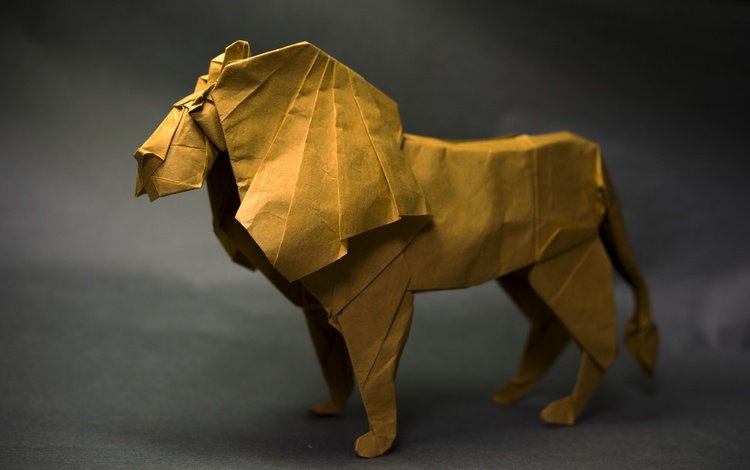 бумага, оригами, лев, paper, origami, leo