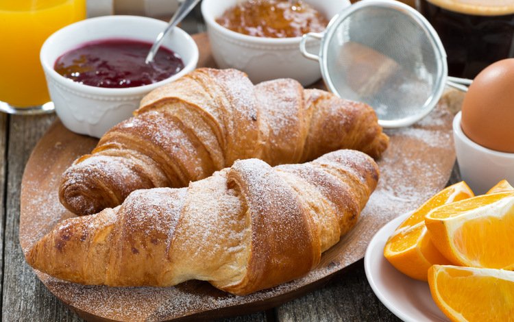джем, апельсин, завтрак, выпечка, яйцо, круассаны, jam, orange, breakfast, cakes, egg, croissants