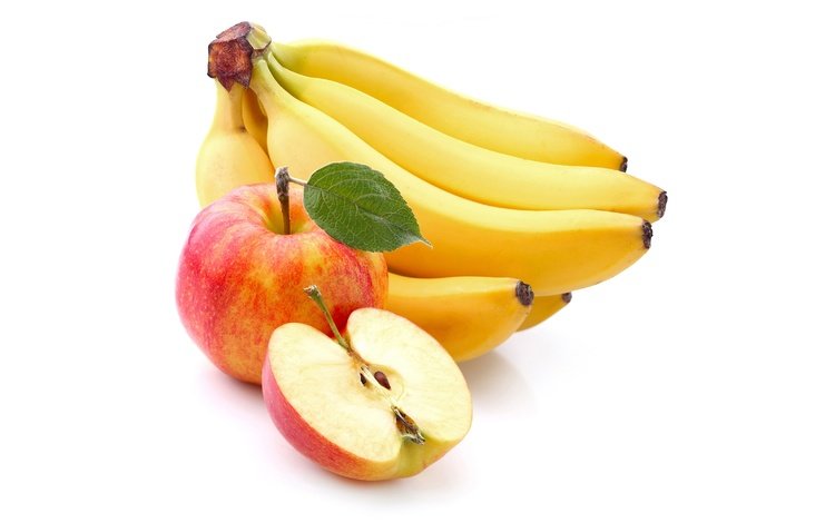 фрукты, яблоки, белый фон, бананы, fruit, apples, white background, bananas