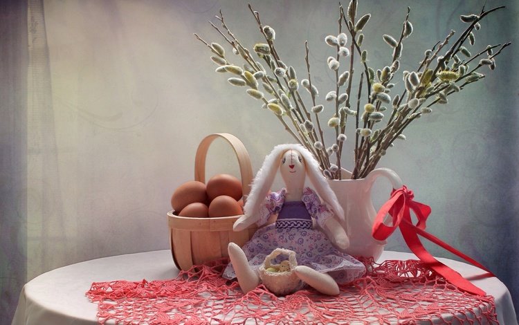игрушка, яйца, салфетка, заяц, верба, вербное воскресенье, toy, eggs, napkin, hare, verba, palm sunday