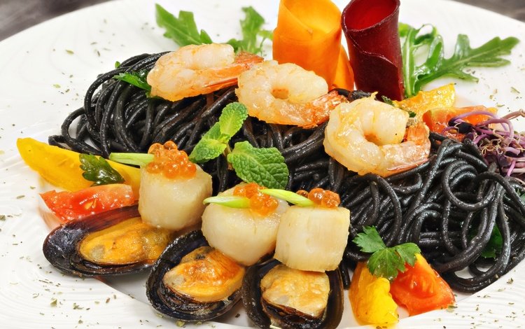 икра, морепродукты, креветки, моллюски, паста, caviar, seafood, shrimp, shellfish, pasta