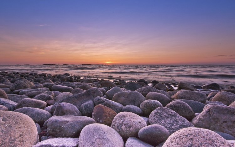 небо, камни, закат, море, побережье, финляндия, the sky, stones, sunset, sea, coast, finland