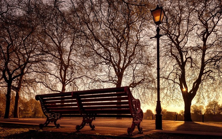 лондон, англия, фонарь, скамья, баттерси парк, london, england, lantern, bench, battersea park