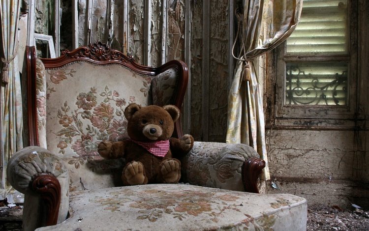 стиль, интерьер, мишка, игрушка, кресло, окно, style, interior, bear, toy, chair, window