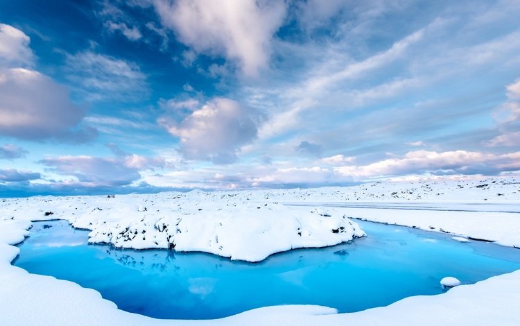 небо, дорога, облака, вода, снег, зима, исландия, the sky, road, clouds, water, snow, winter, iceland