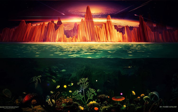 небо, скалы, море, метеориты, подводный мир, the sky, rocks, sea, meteorites, underwater world
