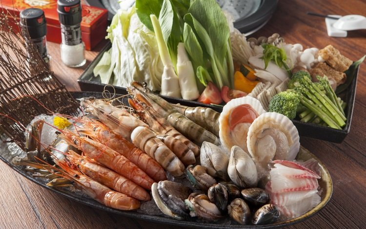 овощи, морепродукты, креветки, моллюски, vegetables, seafood, shrimp, shellfish