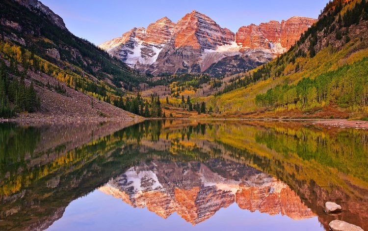 озеро, отражение, утро, гора, осень, сша, lake, reflection, morning, mountain, autumn, usa