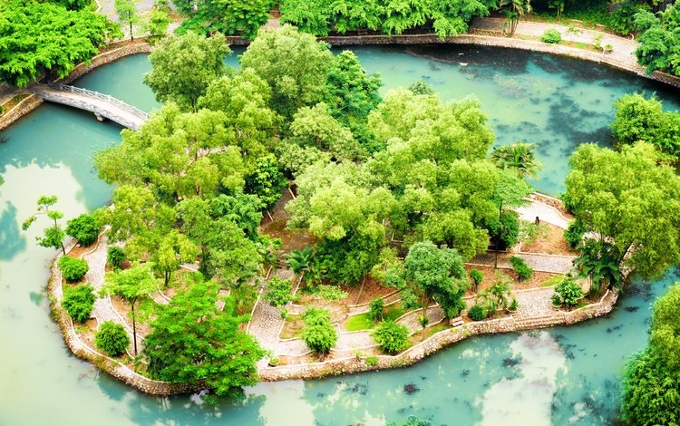 парк, пруд, мосты, вьетнам, ninh binh, тропический сад, park, pond, bridges, vietnam, tropical garden