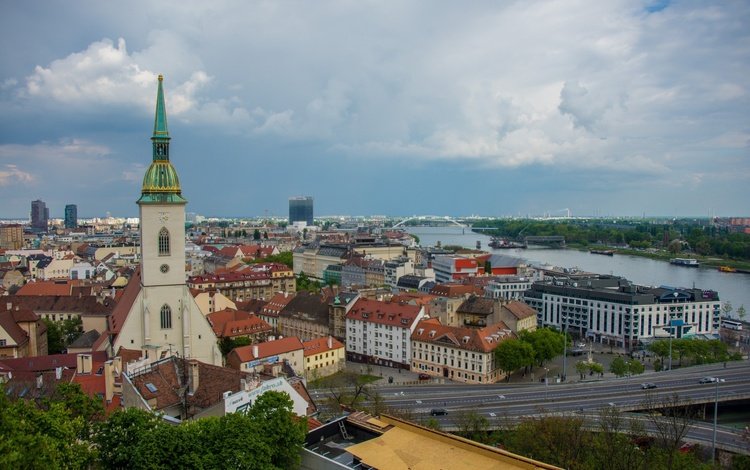 река, панорама, здания, крыши, словакия, братислава, river, panorama, building, roof, slovakia, bratislava