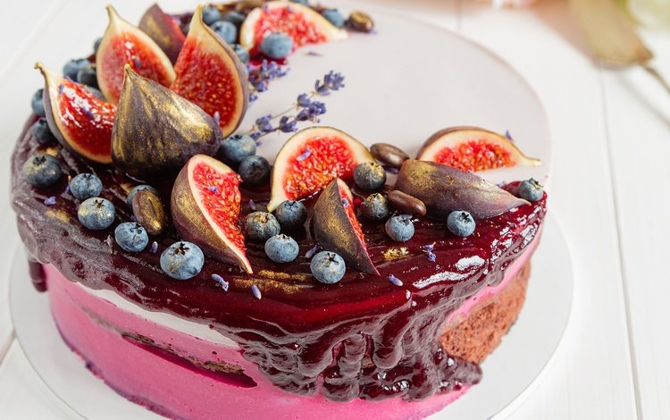 лаванда, ягоды, черника, сладкое, торт, десерт, инжир, lavender, berries, blueberries, sweet, cake, dessert, figs