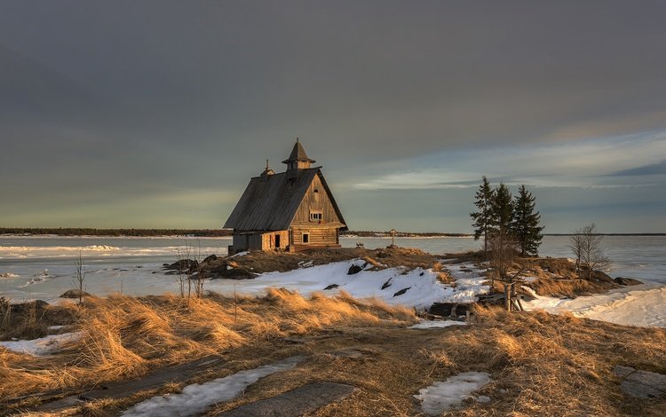 вечер, залив, россия, весна, остров, карелия, поселок, the evening, bay, russia, spring, island, karelia, the village