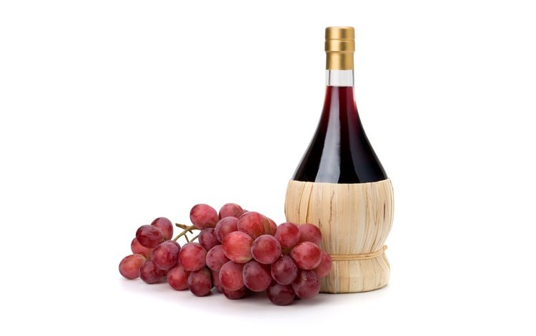 виноград, красный, белый фон, вино, бутылка, гроздь, grapes, red, white background, wine, bottle, bunch