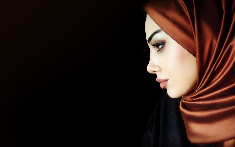 девушка, хиджаб, портрет, мусульманка, взгляд, модель, профиль, черный фон, лицо, чадра, girl, hijab, portrait, muslim, look, model, profile, black background, face, the veil