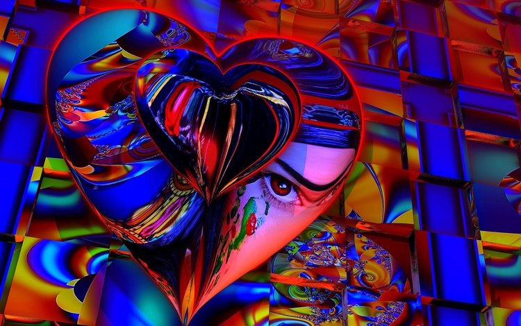 цвет, сердце, фрактал, искусство, 3д, color, heart, fractal, art, 3d
