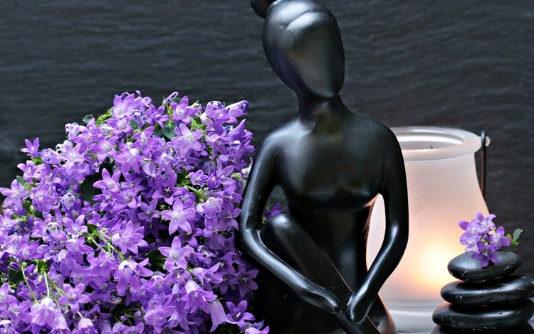 цветы, камни, лампа, статуэтка, колокольчики, женщина, фигурка, flowers, stones, lamp, figurine, bells, woman, figure