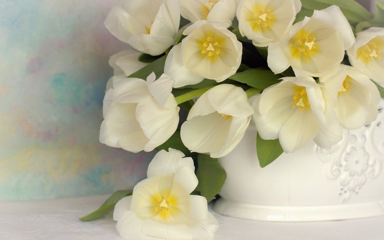 цветы, букет, тюльпаны, белые, ваза, flowers, bouquet, tulips, white, vase