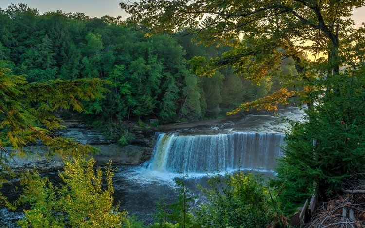деревья, река, водопад, осень, поток, природа. водопад, trees, river, waterfall, autumn, stream, nature. waterfall