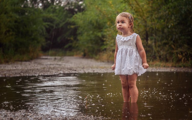 вода, малышка, природа, платье, дети, девочка, дождь, ребенок, лужа, water, baby, nature, dress, children, girl, rain, child, puddle