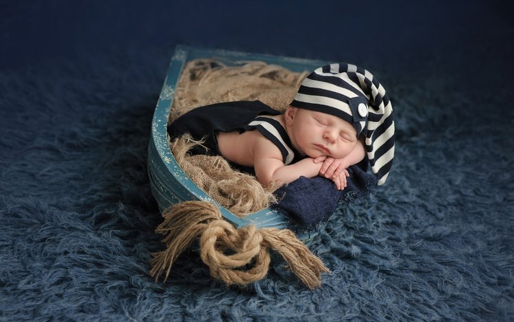 сон, лодка, ребенок, малыш, веревка, ковер, младенец, шапочка, колпачок, sleep, boat, child, baby, rope, carpet, cap