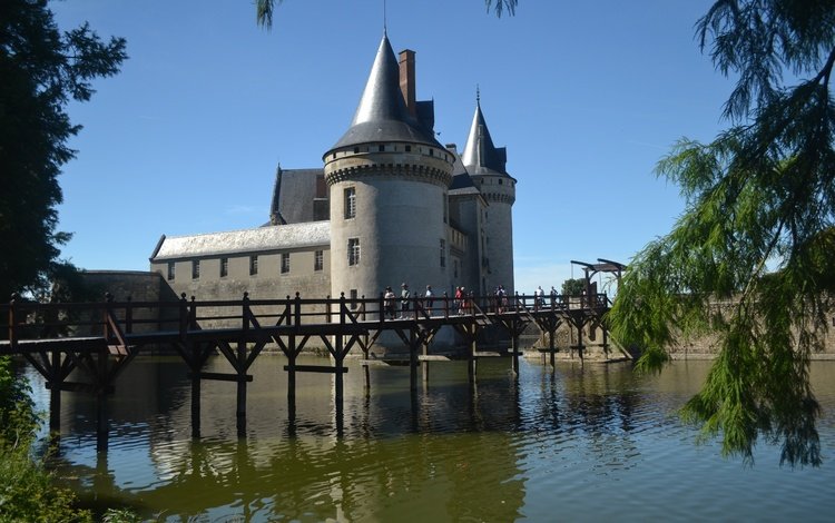 мост, замок, франция, chateau de sully sur loire, замок сюлли-сюр-луар, сюлли-сюр-луар, bridge, castle, france, the castle of sully-sur-loire, sully-sur-loire