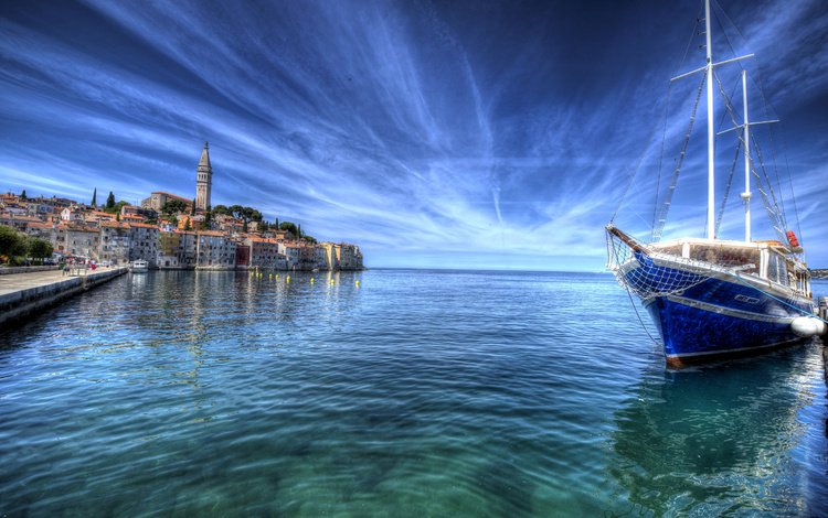 небо, хорватия, море, rovin, горизонт, побережье, лодка, дома, городок, яхта, the sky, croatia, sea, horizon, coast, boat, home, town, yacht