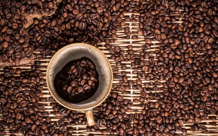 напиток, вид сверху, зерна, кофе, чашка, пена, кофейные зерна, drink, the view from the top, grain, coffee, cup, foam, coffee beans