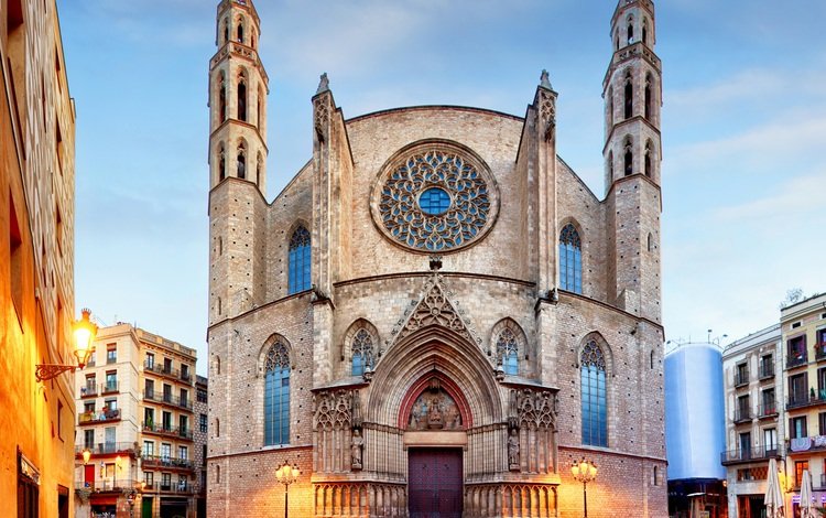 церковь, испания, барселона, собор санта мария дель мар, church, spain, barcelona, the cathedral of santa maria del mar