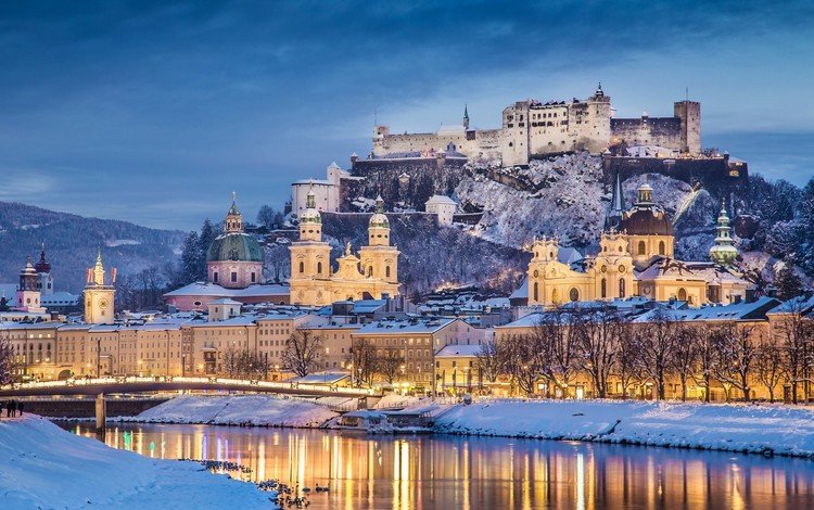 австрия, зальцбург, вечер. зима, austria, salzburg, evening. winter
