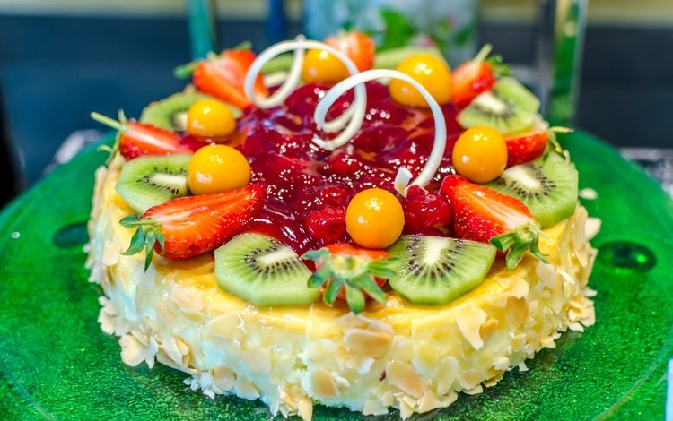 фрукты, клубника, ягоды, киви, украшение, торт, десерт, желе, fruit, strawberry, berries, kiwi, decoration, cake, dessert, jelly