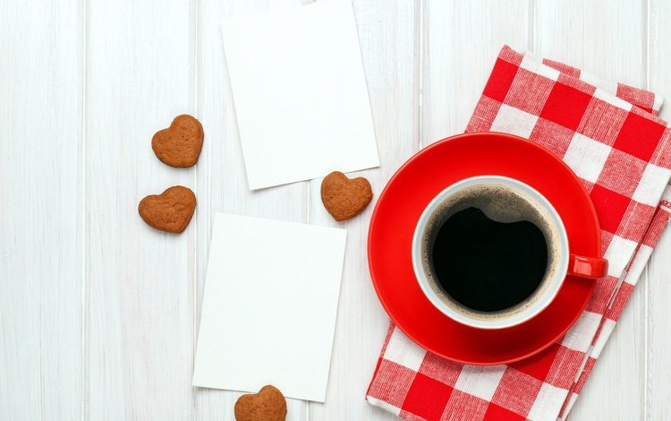 кофе, чашка, сердечки, печенье, день святого валентина, coffee, cup, hearts, cookies, valentine's day