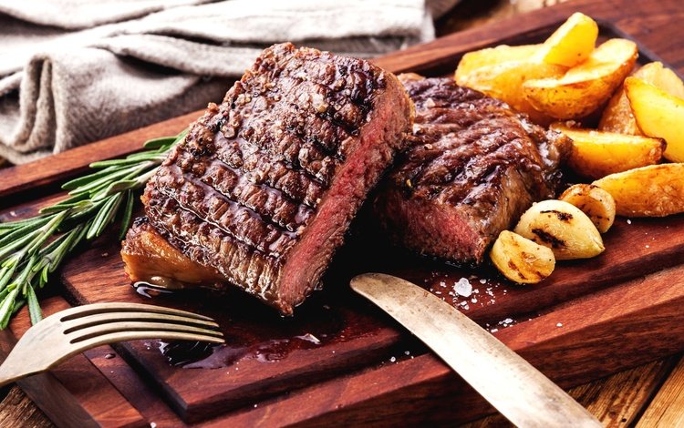 мясо, картофель, стейк, розмарин, meat, potatoes, steak, rosemary