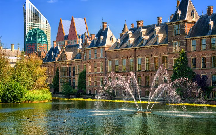 город, фонтан, архитектура, нидерланды, гаага, the city, fountain, architecture, netherlands, the hague