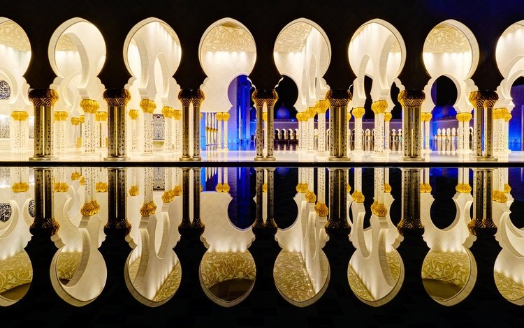 отражение, оаэ, абу-даби, мечеть шейха зайда, reflection, uae, abu dhabi, the sheikh zayed grand mosque