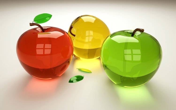 разноцветные, яблоки, графика, стеклянные, 3д, colorful, apples, graphics, glass, 3d
