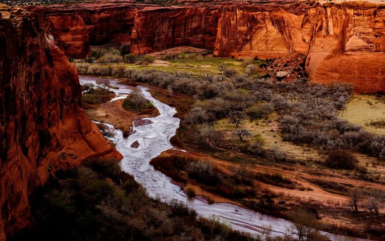 река, скалы, каньон, штат аризона, каньон-де-шей, river, rocks, canyon, arizona, canyon de shay