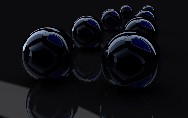 шары, отражение, рендеринг, черный фон, стеклянные, чёрные, balls, reflection, rendering, black background, glass, black