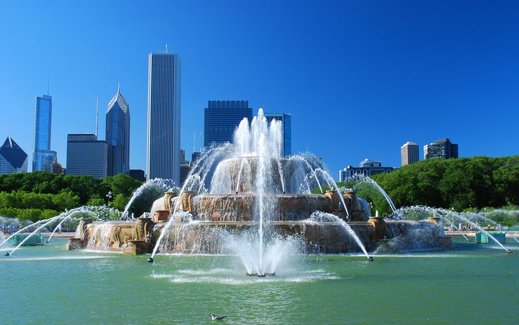 город, небоскребы, фонтан, сша, чикаго, the city, skyscrapers, fountain, usa, chicago