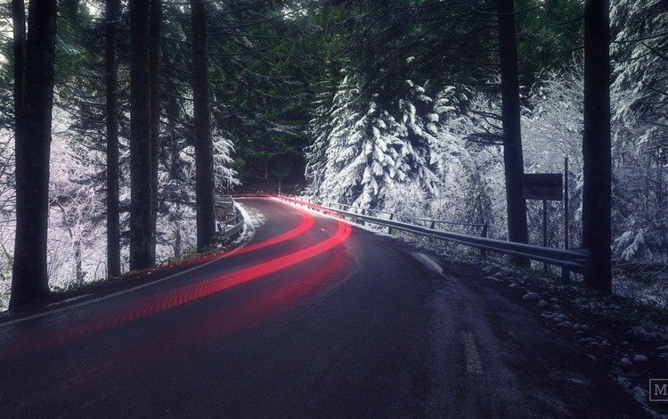 свет, дорога, снег, природа, лес, зима, выдержка, light, road, snow, nature, forest, winter, excerpt