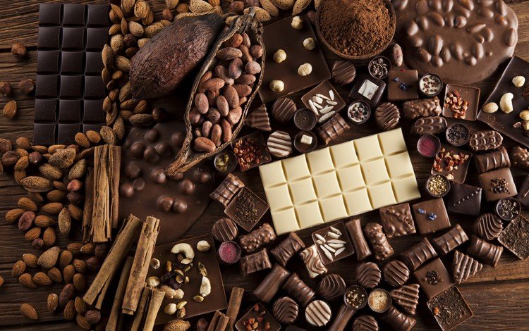 орехи, шоколадные конфеты, корица, ассортимент, конфеты, шоколад какао, шоколад, сладкое, миндаль, пряности, ассорти, nuts, chocolates, cinnamon, range, candy, chocolate cocoa, chocolate, sweet, almonds, spices, cuts