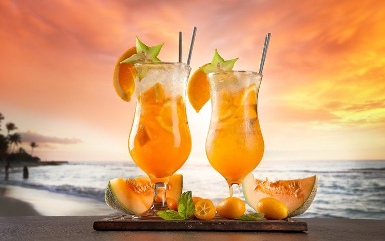 мята, кумкват, море, карамбола, пляж, карамболь, фрукты, бокал, апельсин, коктейль, дыня, mint, kumquat, sea, carambola, beach, cannon, fruit, glass, orange, cocktail, melon