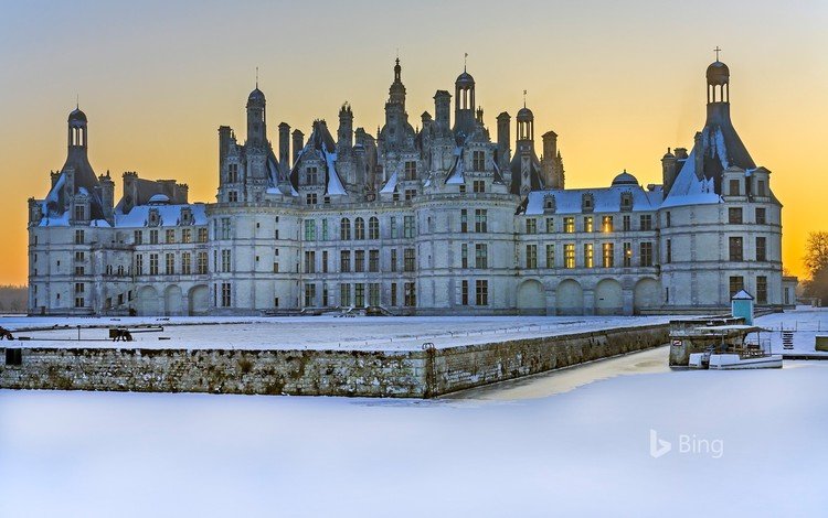 зима, замок, франция, bing, chateau de chambord, шато, шамбор, winter, castle, france, chateau, chambord