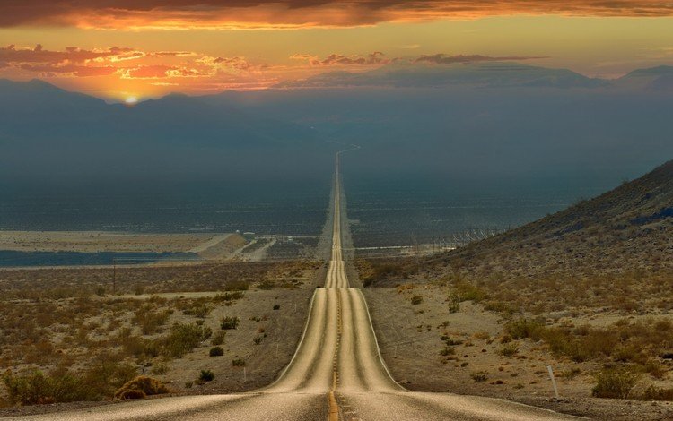 дорога, горы, природа, закат, пустыня, калифорния, долина смерти, road, mountains, nature, sunset, desert, ca, death valley