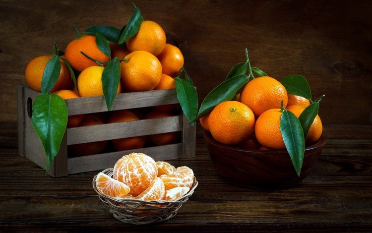 листья, фрукты, мандарин, мандарины, цитрусы, ящик, leaves, fruit, mandarin, tangerines, citrus, box
